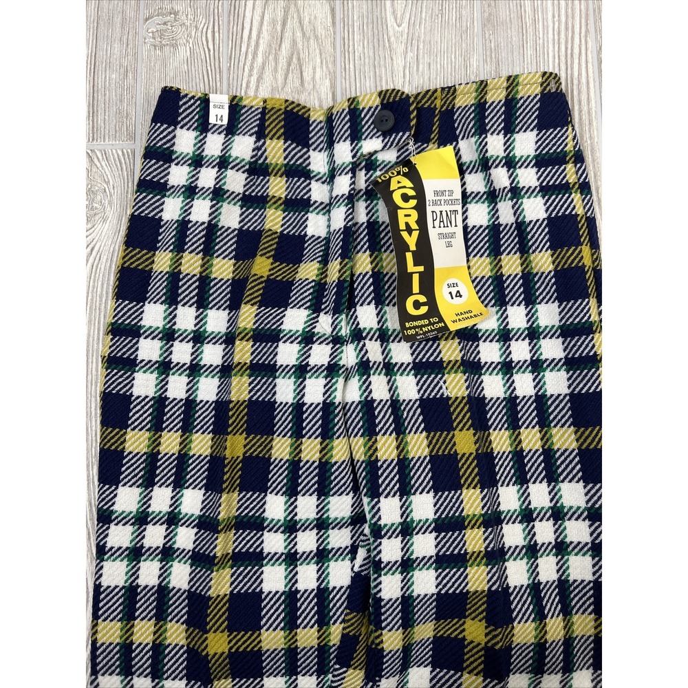 NWT Vintage 60s 70s Navy‎ Plaid High Waist Zip Button Acrylic Nylon Womens SZ 14 - Picture 2 of 12